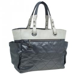 مملوكة مسبقًا Chanel Metallic Grey Coated Canvas Large Quilted Paris Biarritz  Tote
