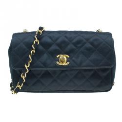 Vintage CHANEL Black Quilted Satin Small Flap Bag