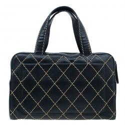Pre Owned Chanel Black Leather Wild Stitch Bowling Bag