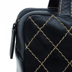 Pre Owned Chanel Black Leather Wild Stitch Bowling Bag