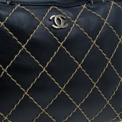 Pre Owned Chanel Black Leather Wild Stitch Bowling Bag