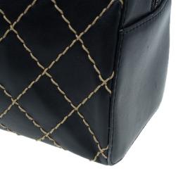 Pre Owned Chanel Black Leather Wild Stitch Bowling Bag