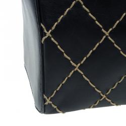 Pre Owned Chanel Black Leather Wild Stitch Bowling Bag