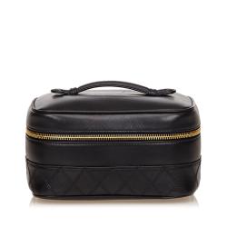 Pre Owned Chanel Black Quilted Lambskin Vanity Case