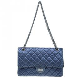 Chanel Metallic Navy Blue Quilted Crackled Leather Reissue 2.55 Classic 226  Flap Bag Chanel