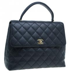 Chanel Black Quilted Caviar Leather Jumbo Vintage Kelly Bag