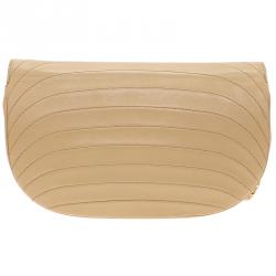 Pre Owned Chanel Cream Vintage Leather Moon Shaped Curved Horizontal Flap Bag