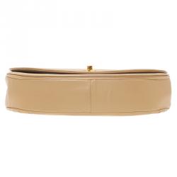 Pre Owned Chanel Cream Vintage Leather Moon Shaped Curved Horizontal Flap Bag