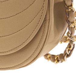 Pre Owned Chanel Cream Vintage Leather Moon Shaped Curved Horizontal Flap Bag