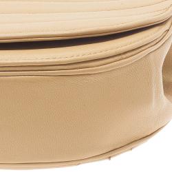 Pre Owned Chanel Cream Vintage Leather Moon Shaped Curved Horizontal Flap Bag