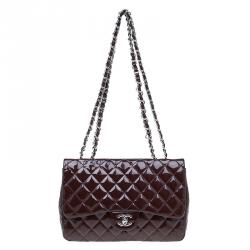 Chanel Burgundy Quilted Patent Leather Jumbo Classic Single Flap Bag Chanel