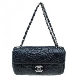 Chanel Black Patent Leather Embossed Medium Flap Bag Chanel