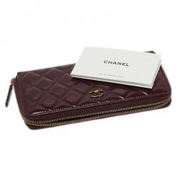 مملوكة مسبقًا Chanel Burgundy Quilted Patent Leather Zip Around Wallet 