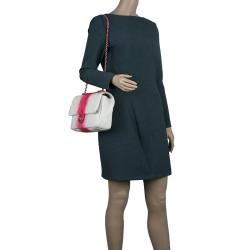 Pre Owned حقيبة يد شانيل جامبو أومبر تقسيمات وردي جلد كافيار أبيض/أحمر