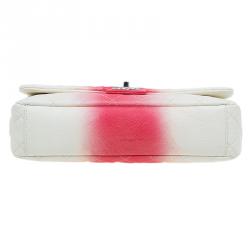 Pre Owned حقيبة يد شانيل جامبو أومبر تقسيمات وردي جلد كافيار أبيض/أحمر