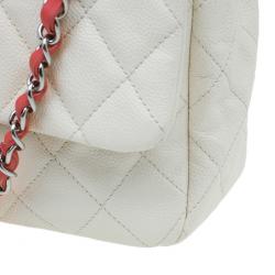 Pre Owned حقيبة يد شانيل جامبو أومبر تقسيمات وردي جلد كافيار أبيض/أحمر