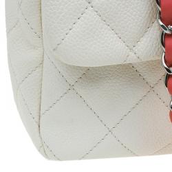 Pre Owned حقيبة يد شانيل جامبو أومبر تقسيمات وردي جلد كافيار أبيض/أحمر