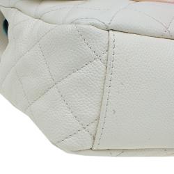 Pre Owned حقيبة يد شانيل جامبو أومبر تقسيمات وردي جلد كافيار أبيض/أحمر