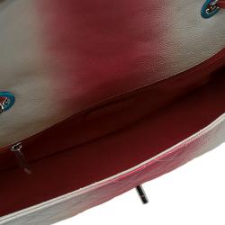 Pre Owned حقيبة يد شانيل جامبو أومبر تقسيمات وردي جلد كافيار أبيض/أحمر