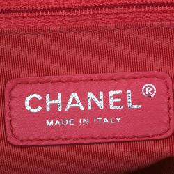 Pre Owned حقيبة يد شانيل جامبو أومبر تقسيمات وردي جلد كافيار أبيض/أحمر