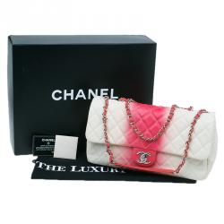 Pre Owned حقيبة يد شانيل جامبو أومبر تقسيمات وردي جلد كافيار أبيض/أحمر