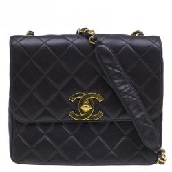 Chanel Black Quilted Leather CC Logo Large Shoulder Flap Bag