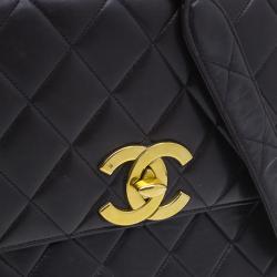 Chanel Black Quilted Leather CC Logo Large Shoulder Flap Bag