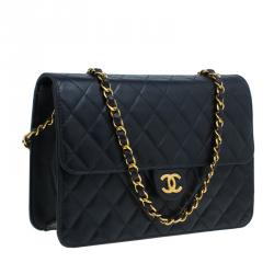 Chanel Black Lambskin Single Flap Shoulder Bag