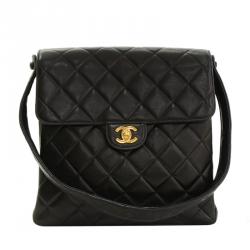 Pre Owned Chanel Black Quilted Lambskin Double Sided Medium Vertical Tote