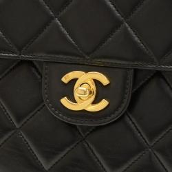 Pre Owned Chanel Black Quilted Lambskin Double Sided Medium Vertical Tote