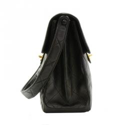 Pre Owned Chanel Black Quilted Lambskin Double Sided Medium Vertical Tote