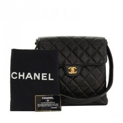 Pre Owned Chanel Black Quilted Lambskin Double Sided Medium Vertical Tote
