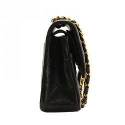 Pre Owned Chanel Black Lambskin Quilted Small Double Flap Shoulder Bag