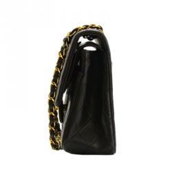 Pre Owned Chanel Black Lambskin Quilted Small Double Flap Shoulder Bag