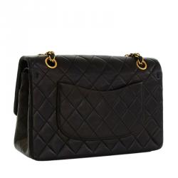 Pre Owned Chanel Black Lambskin Quilted Small Double Flap Shoulder Bag