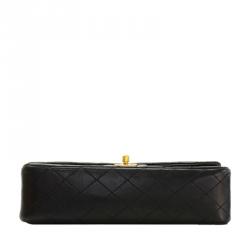 Pre Owned Chanel Black Lambskin Quilted Small Double Flap Shoulder Bag