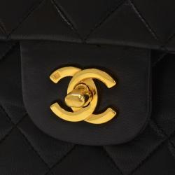 Pre Owned Chanel Black Lambskin Quilted Small Double Flap Shoulder Bag