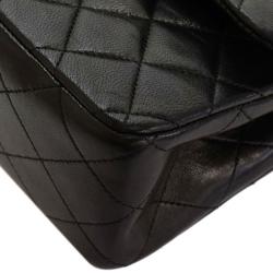 Pre Owned Chanel Black Lambskin Quilted Small Double Flap Shoulder Bag