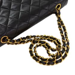Pre Owned Chanel Black Lambskin Quilted Small Double Flap Shoulder Bag
