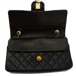 Pre Owned Chanel Black Lambskin Quilted Small Double Flap Shoulder Bag