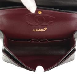 Pre Owned Chanel Black Lambskin Quilted Small Double Flap Shoulder Bag