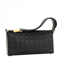 مملوكة مسبقًا حقيبة شانيل شوكوليت بار جلد خروف أسود مبطن للكتف