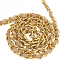 Pre Owned Chanel Vintage Beige Stitched Leather Small Tassel Shoulder Bag