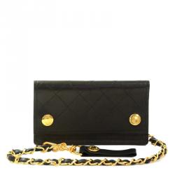 Chanel Black Quilted Leather Vintage Wallet on Chain