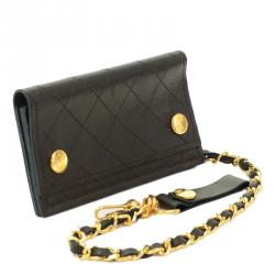 Chanel Black Quilted Leather Vintage Wallet on Chain