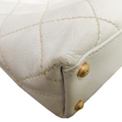 Pre Owned حقيبة شانيل جلد خروف أبيض مبطن صغيرة بغرزة عريضة