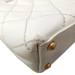 Pre Owned حقيبة شانيل جلد خروف أبيض مبطن صغيرة بغرزة عريضة