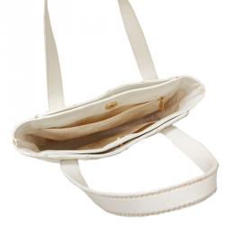 Pre Owned حقيبة شانيل جلد خروف أبيض مبطن صغيرة بغرزة عريضة