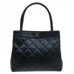 Chanel Black Quilted Leather Vintage Top Handle Tote