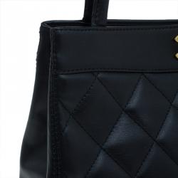 Chanel Black Quilted Leather Vintage Top Handle Tote